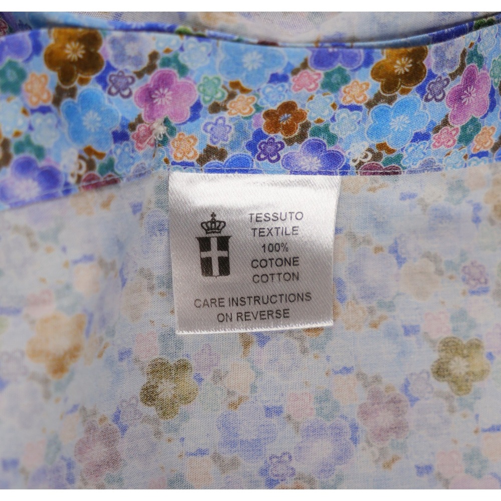 Emanuel Berg Button Down Shirt Mens M 15.5 Blue Floral Modern Fit Long Sleeve - Picture 7 of 12